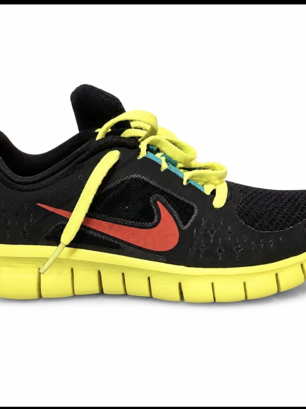 Nike Kids Black Neon Yellow Sneaker with Red Swoosh